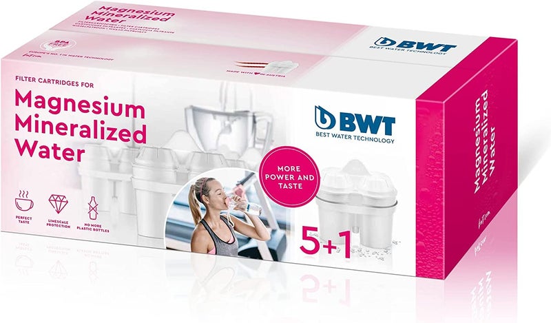 BWT Magnesium Mineralized Water Filter, 6-Pack - Long Life Mg2+ Cartridge for Water Filters, 6x120L Capacity, Maximum Protection for Espresso Machines - Image 1